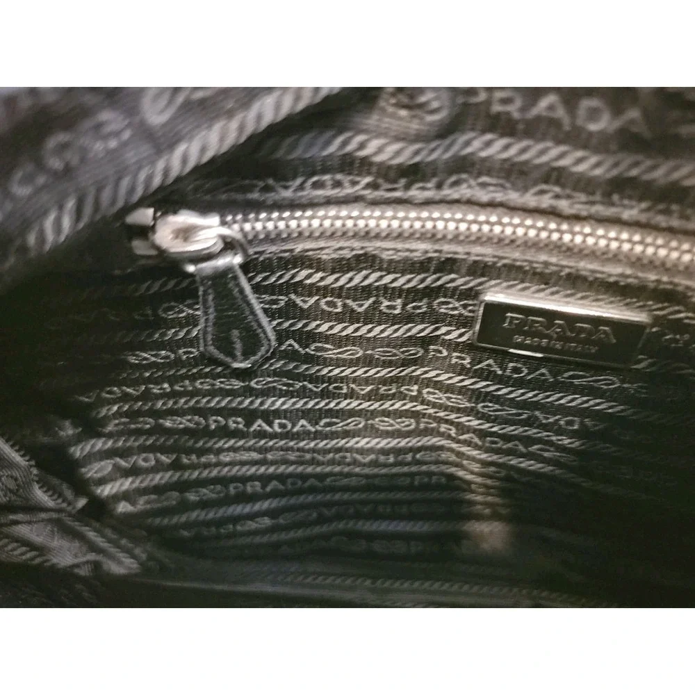 Prada Tessuto Nylon Leather Trim Hand Bag Black Dual Zip Pockets Authentic